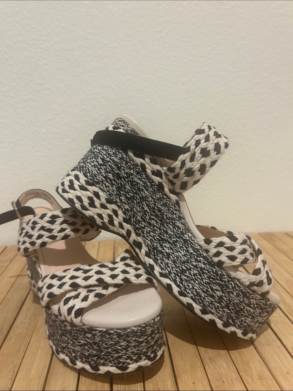 Free People Black and White Woven Platform Sandals
